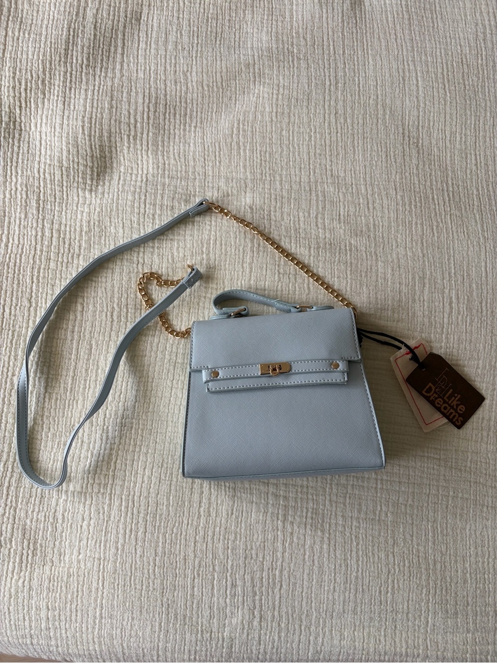 Light Blue Crossbody Satchel with Gold Chain Strap